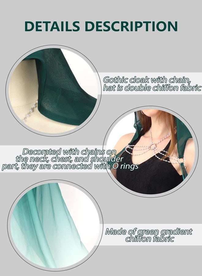 DAZCOS Women's Chiffon Hooded Cape Elf Sheer Cloak Tulle Bridal Off Shoudler Capelet (Green) - Image 2